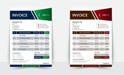 Minimal Corporate Business Invoice design template vector illustration bill form price invoice. Creative invoice template vector. business stationery design payment agreement design template