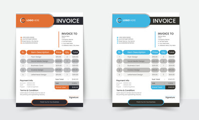 Minimal Corporate Business Invoice design template vector illustration bill form price invoice. Creative invoice template vector. business stationery design payment agreement design template