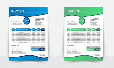 Minimal Corporate Business Invoice design template vector illustration bill form price invoice. Creative invoice template vector. business stationery design payment agreement design template
