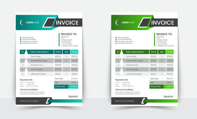 Minimal Corporate Business Invoice design template vector illustration bill form price invoice. Creative invoice template vector. business stationery design payment agreement design template