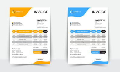 Minimal Corporate Business Invoice design template vector illustration bill form price invoice. Creative invoice template vector. business stationery design payment agreement design template