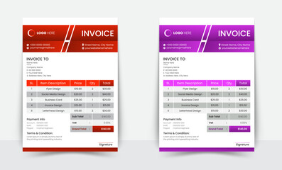 Minimal Corporate Business Invoice design template vector illustration bill form price invoice. Creative invoice template vector. business stationery design payment agreement design template