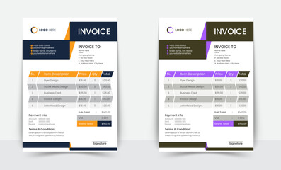 Minimal Corporate Business Invoice design template vector illustration bill form price invoice. Creative invoice template vector. business stationery design payment agreement design template