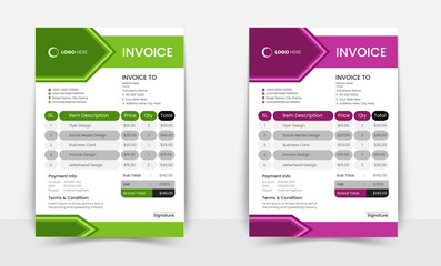 Minimal Corporate Business Invoice design template vector illustration bill form price invoice. Creative invoice template vector. business stationery design payment agreement design template