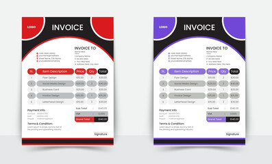 Minimal Corporate Business Invoice design template vector illustration bill form price invoice. Creative invoice template vector. business stationery design payment agreement design template