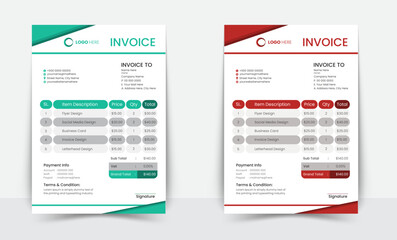 Minimal Corporate Business Invoice design template vector illustration bill form price invoice. Creative invoice template vector. business stationery design payment agreement design template