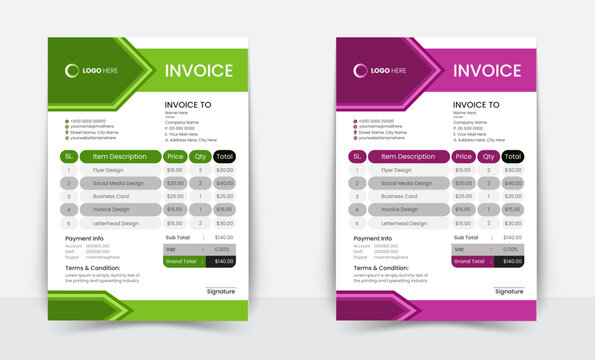 Minimal Corporate Business Invoice design template vector illustration bill form price invoice. Creative invoice template vector. business stationery design payment agreement design template