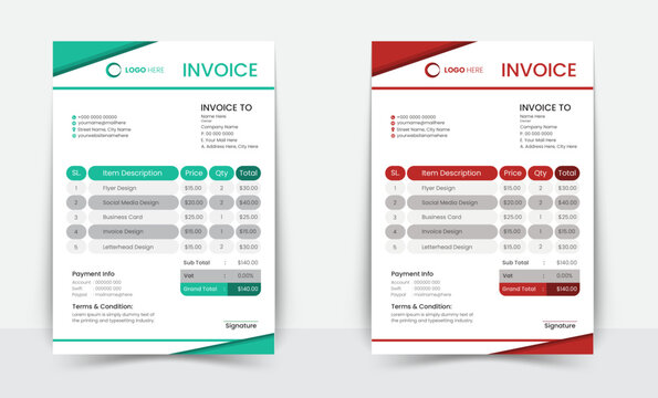 Minimal Corporate Business Invoice design template vector illustration bill form price invoice. Creative invoice template vector. business stationery design payment agreement design template