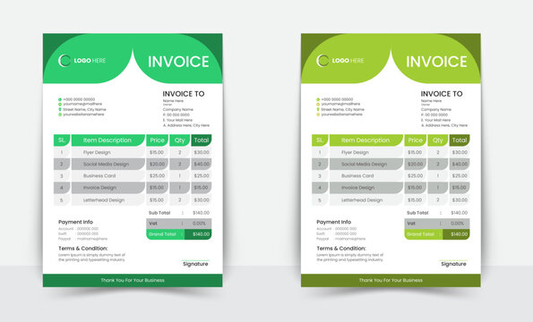 Minimal Corporate Business Invoice design template vector illustration bill form price invoice. Creative invoice template vector. business stationery design payment agreement design template