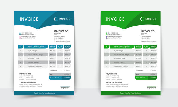 Minimal Corporate Business Invoice design template vector illustration bill form price invoice. Creative invoice template vector. business stationery design payment agreement design template