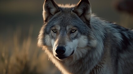 Naklejka na ściany i meble Captivating Gray Wolf in Nature, AI Generated Generative AI