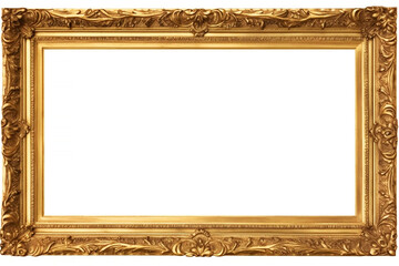 Blank golden photo frame on white background, isolated decoration