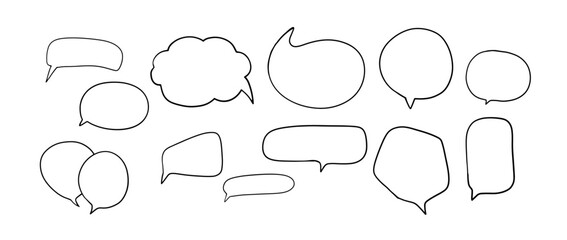 Obraz premium Speech message line art isolated on white background. Set of text bubble outline, chat doodle collection. Vector illustration