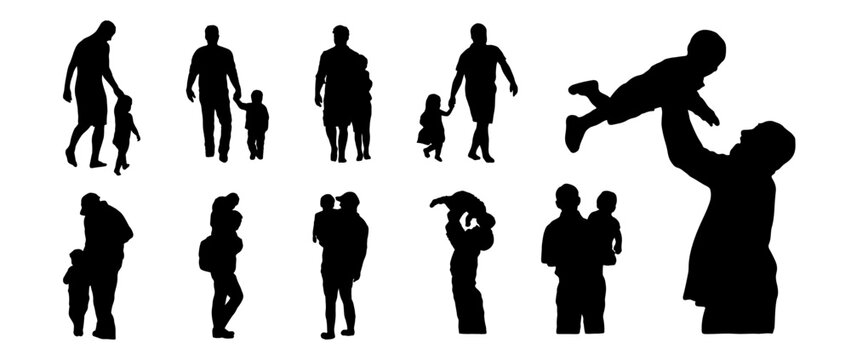 Father day silhouette collection isolated on white background. Set of dad and son design. Vector illustration