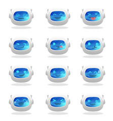 12 cute chatbot 3D emoji with different facial expressions