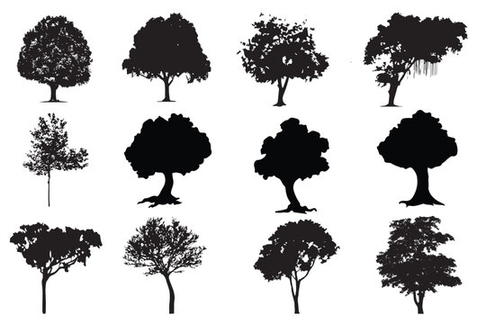 set of trees silhouettes