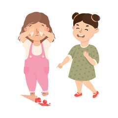 Girl mocking her classmate. Girl in glasses getting bullied by another cartoon vector illustration