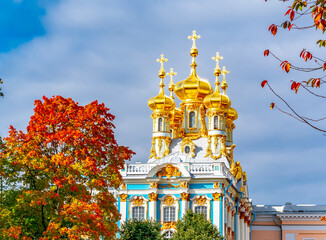 Resurrection church of Catherine palace in autumn, Tsarskoe Selo (Pushkin), Saint Petersburg, Russia