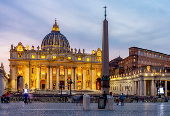 St. Peter's square in Vatican at night, center of Rome, Italy