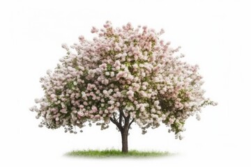 Tree with white flowers isolated on background. Generative ai.