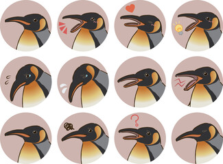 キングペンギンの表情アイコンセット