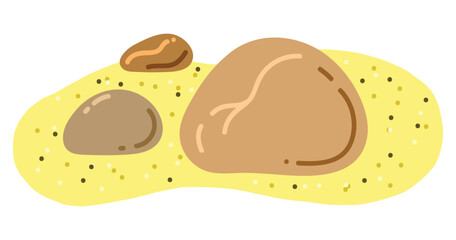 Sea stones collection on sand background. flat