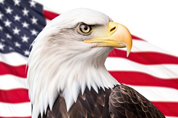 Patriotic symbol, Eagle on the background of the American flag. Generative ai.