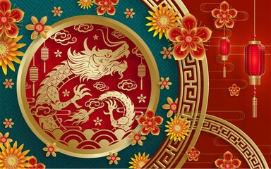 Happy Chinese new year 2024 Zodiac sign year of the Dragon