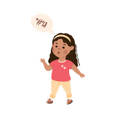 Happy mischievous boy pointing with his finger cartoon vector illustration