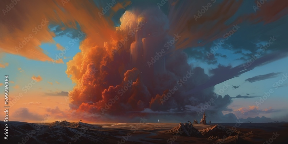 Poster an image depicting a huge cloud floating in the sky generative ai