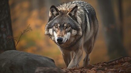 Captivating Gray Wolf in Nature, AI Generated Generative AI