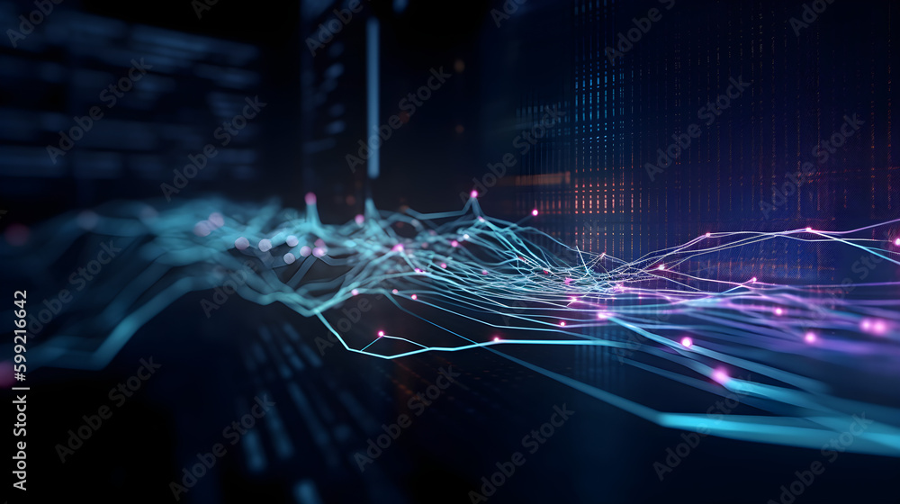 Wall mural digitals data stream bright, colorful background. abstract abstract digital network connection techn