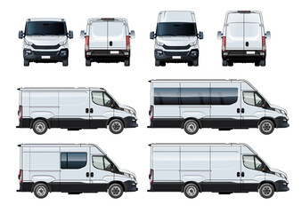 White van set mockup isolated on white. PNG format with transparency