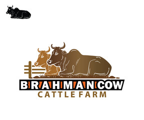 Obraz premium BRAHMAN COW LOGO, silhouette of cattle sitting vector illustrations