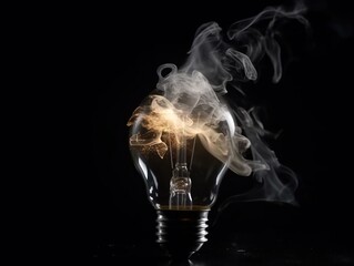light bulb smoking and glowing against the black background