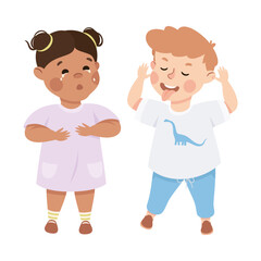 Bully boy mocking at crying girl. Bad manners, conflict at school, discrimination, bullying, intimidation of weak cartoon vector illustration