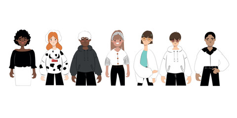 Set of flat vector people of various nationalities. Vector illustration.