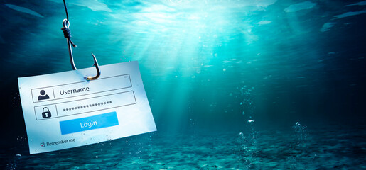 Phishing - Login Account Attached Fishing Hook - Risk Hacking Username And Password © Romolo Tavani