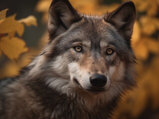Naklejka na ściany i meble Captivating Gray Wolf in Nature, AI Generated Generative AI