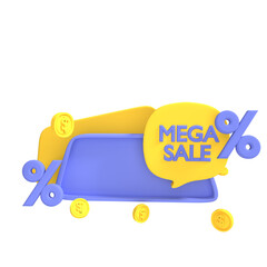 3d mega sale, big sale, cashback, special sale, promotion 3d render concept