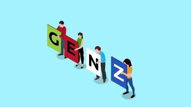 Young people holding generation Z letters