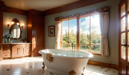 Naklejka na ściany i meble Photo of a luxurious vintage bathroom with a classic claw foot tub as the centerpiece