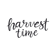 Fototapeta premium Harvest time handwritten typography quote, lettering, text, calligraphy. Hand drawn style, isolated vector. Autumn, fall, harvest festival design, print element, seasonal slogan, Thanksgiving