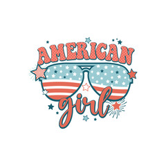 American girl and glasses vector, Patriotic vector set, 4th of July vectors, independence day vector 