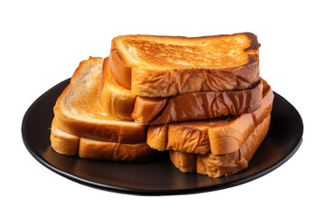 Toast on black plate on transparent background. Generative Ai