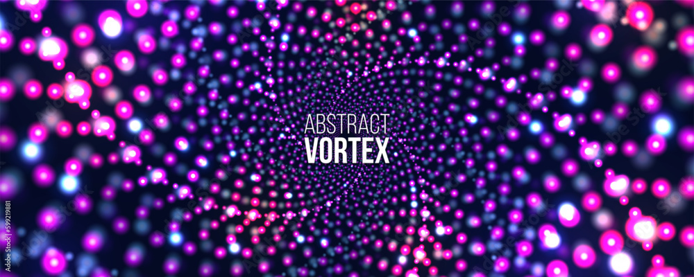 Sticker portal with light effects. neon particles tunnel. abstract technology background. vector illustratio