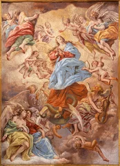 Fotobehang NAPLES, ITALY - APRIL 20, 2023: The fresco of  Glory of Immaculate in church Basilica di Santa Maria degli Angeli a Pizzofalcone by  Giovan Battista Beinaschi (1668-1675). © Renáta Sedmáková