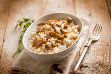 Rice with cep and chestnuts traditional recipe