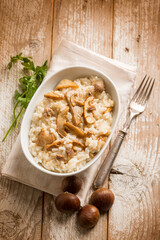 Rice with cep and chestnuts traditional recipe