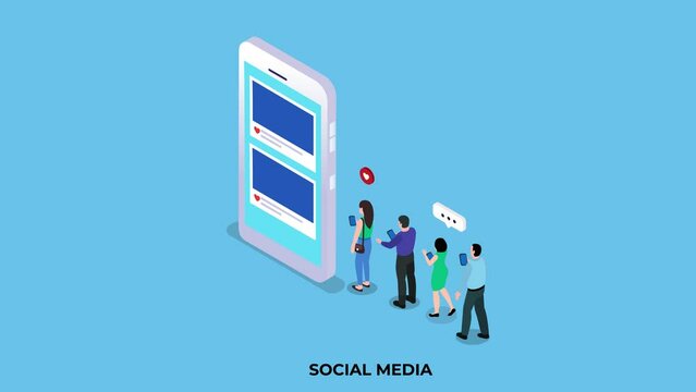 Social media people lining up near a mobile phone
